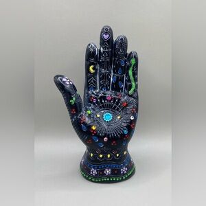 🌚💞✋Whimsigoth Black Embellished Decor Hamsa Hand